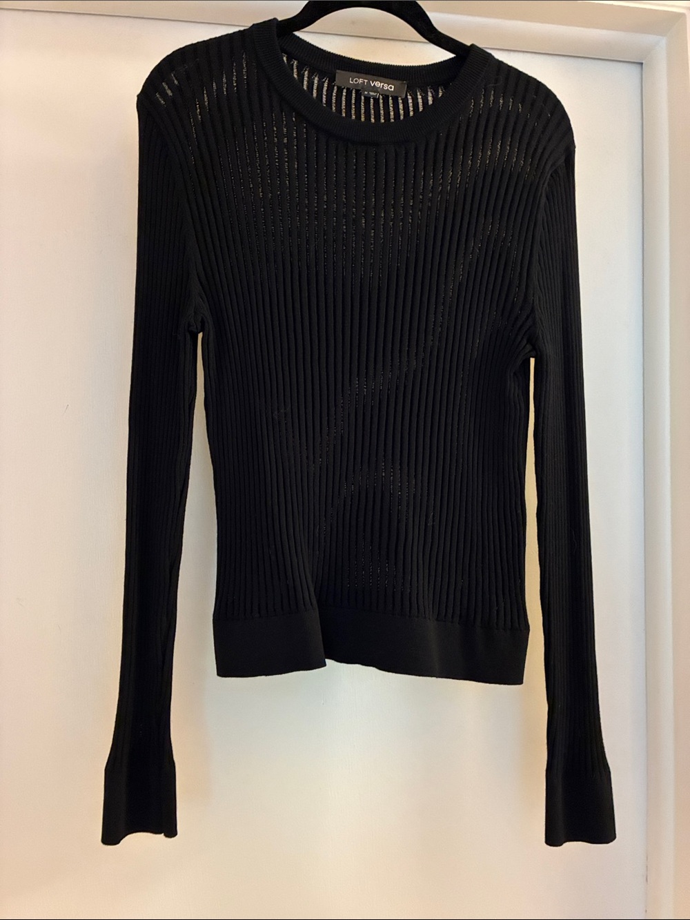 LOFT Versa Black Open-Knit Crewneck Sweater